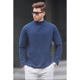 Madmext 6114 İndigo Balıkçı Yaka Oversize Erkek Kazak