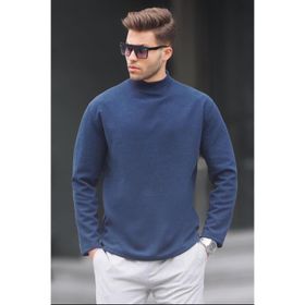 Madmext 6114 İndigo Balıkçı Yaka Oversize Erkek Kazak