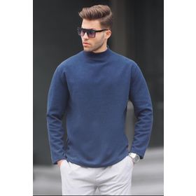 Madmext 6114 İndigo Balıkçı Yaka Oversize Erkek Kazak