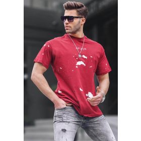 Madmext 6115 Bisiklet Yaka Regular Fit Bordo Desenli Erkek T-shirt