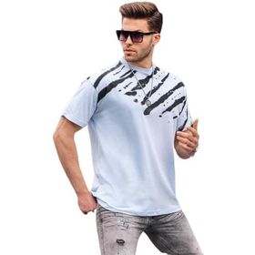 Madmext 6116 Mavi Desenli Over Fit Erkek T-shirt