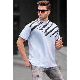 Madmext 6116 Mavi Desenli Over Fit Erkek T-shirt