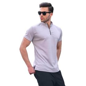 Madmext 6120 Gri Fermuar Yaka Erkek T-shirt
