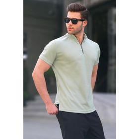 Madmext 6120 Mint Yeşili Fermuar Yaka Erkek T-shirt