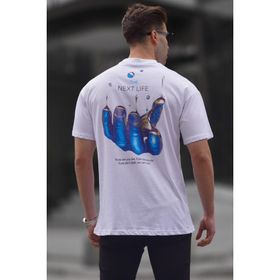 Madmext 6121 Beyaz Baskılı Erkek T-shirt