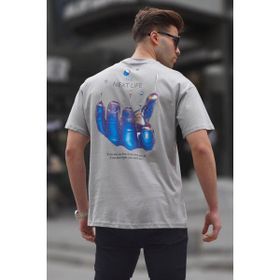 Madmext 6121 Boyalı Gri Sırt Baskılı Regular fit Erkek T-shirt