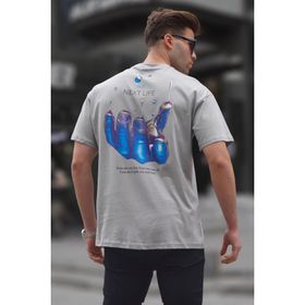 Madmext 6121 Boyalı Gri Sırt Baskılı Regular fit Erkek T-shirt