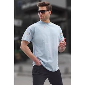 Madmext 6122 Mavi Desenli Overfit Erkek T-shirt