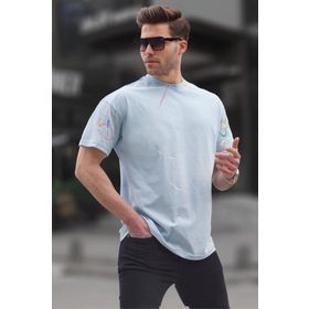 Madmext 6122 Mavi Desenli Overfit Erkek T-shirt
