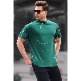 Madmext 6122 Yeşil Desenli Overfit Erkek T-shirt