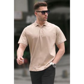 Madmext 6126 Bej Polo Yaka Basic Erkek T-shirt