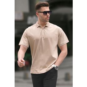 Madmext 6126 Bej Polo Yaka Basic Erkek T-shirt