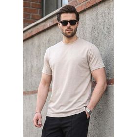 Madmext 6131 Taş Rengi Regular Fit Basic Erkek T-shirt