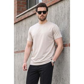 Madmext 6131 Taş Rengi Regular Fit Basic Erkek T-shirt