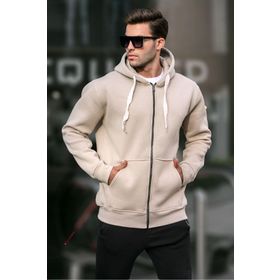 Madmext 6140 Bej Kapüşonlu Regular Fit Erkek Sweatshirt
