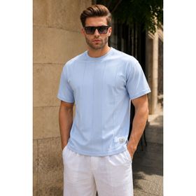 Madmext 6175 Bebe Mavisi Bisiklet Yaka Erkek T-shirt