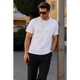 Madmext 6175 Beyaz Bisiklet Yaka Erkek T-shirt