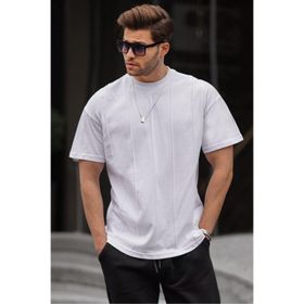 Madmext 6175 Beyaz Bisiklet Yaka Erkek T-shirt