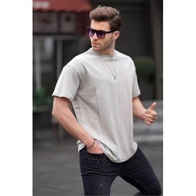 Madmext 6175 Boyalı Gri Bisiklet Yaka Erkek T-shirt