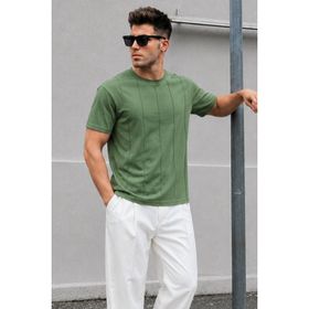 Madmext 6175 Haki Bisiklet Yaka Erkek T-shirt