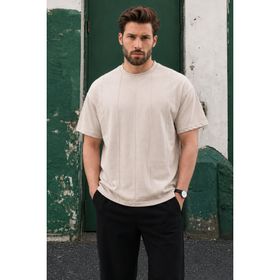 Madmext 6175 Taş Rengi Bisiklet Yaka Erkek T-shirt