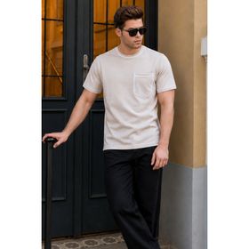 Madmext 6176 Bej Cep Detaylı Erkek T-shirt
