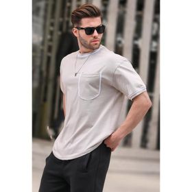 Madmext 6176 Bej Cep Detaylı Erkek T-shirt