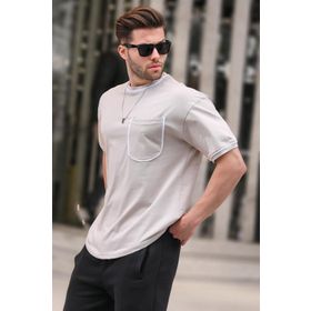 Madmext 6176 Bej Cep Detaylı Erkek T-shirt