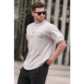 Madmext 6176 Bej Cep Detaylı Erkek T-shirt