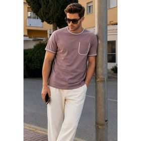 Madmext 6176 Kahverengi Cep Detaylı Erkek T-shirt