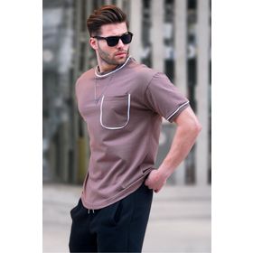 Madmext 6176 Kahverengi Cep Detaylı Erkek T-shirt