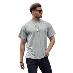 Madmext 6179 Boyalı Gri Oversize Bisiklet Yaka Erkek T-shirt