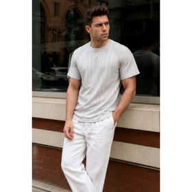 Madmext 6179 Boyalı Gri Oversize Bisiklet Yaka Erkek T-shirt
