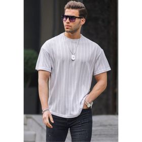 Madmext 6179 Boyalı Gri Oversize Bisiklet Yaka Erkek T-shirt