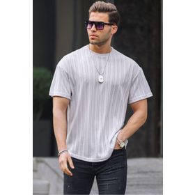 Madmext 6179 Boyalı Gri Oversize Bisiklet Yaka Erkek T-shirt