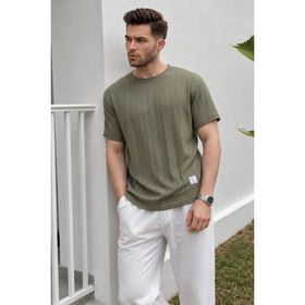 Madmext 6179 Haki Oversize Bisiklet Yaka Erkek T-shirt