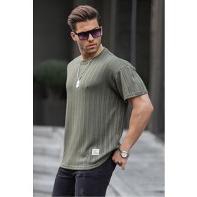 Madmext 6179 Haki Oversize Bisiklet Yaka Erkek T-shirt