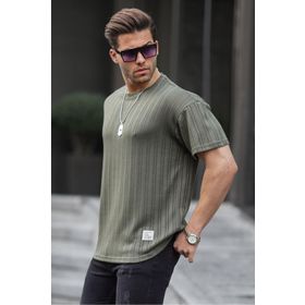 Madmext 6179 Haki Oversize Bisiklet Yaka Erkek T-shirt