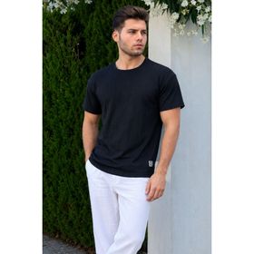 Madmext 6179 Siyah Oversize Bisiklet Yaka Erkek T-shirt