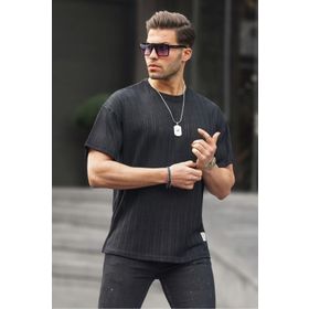 Madmext 6179 Siyah Oversize Bisiklet Yaka Erkek T-shirt