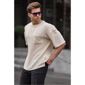 Madmext 6180 Ekru Oversize Erkek T-shirt