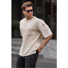 Madmext 6180 Ekru Oversize Erkek T-shirt
