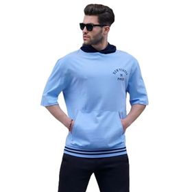 Madmext 6182 Bebe Mavisi Kapüşonlu Erkek T-shirt