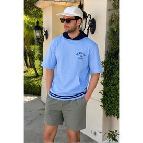 Madmext 6182 Bebe Mavisi Kapüşonlu Erkek T-shirt