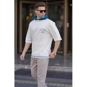 Madmext 6182 Ekru Kapüşonlu Erkek T-shirt