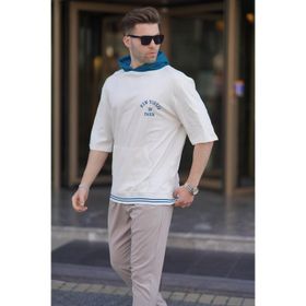Madmext 6182 Ekru Kapüşonlu Erkek T-shirt