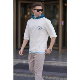 Madmext 6182 Ekru Kapüşonlu Erkek T-shirt