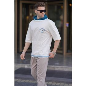 Madmext 6182 Ekru Kapüşonlu Erkek T-shirt