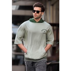 Madmext 6182 Mint Yeşili Kapüşonlu Erkek T-shirt