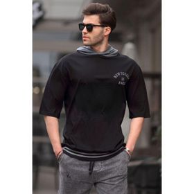 Madmext 6182 Siyah Kapüşonlu Erkek T-shirt